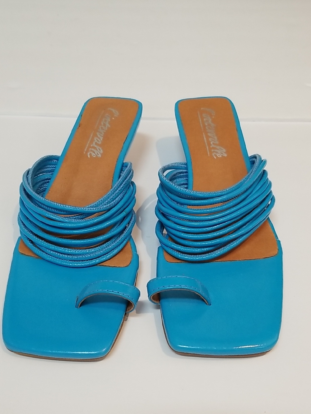 L'INTERVALLE Turquoise Blue Multi-Strap Slide Sandals